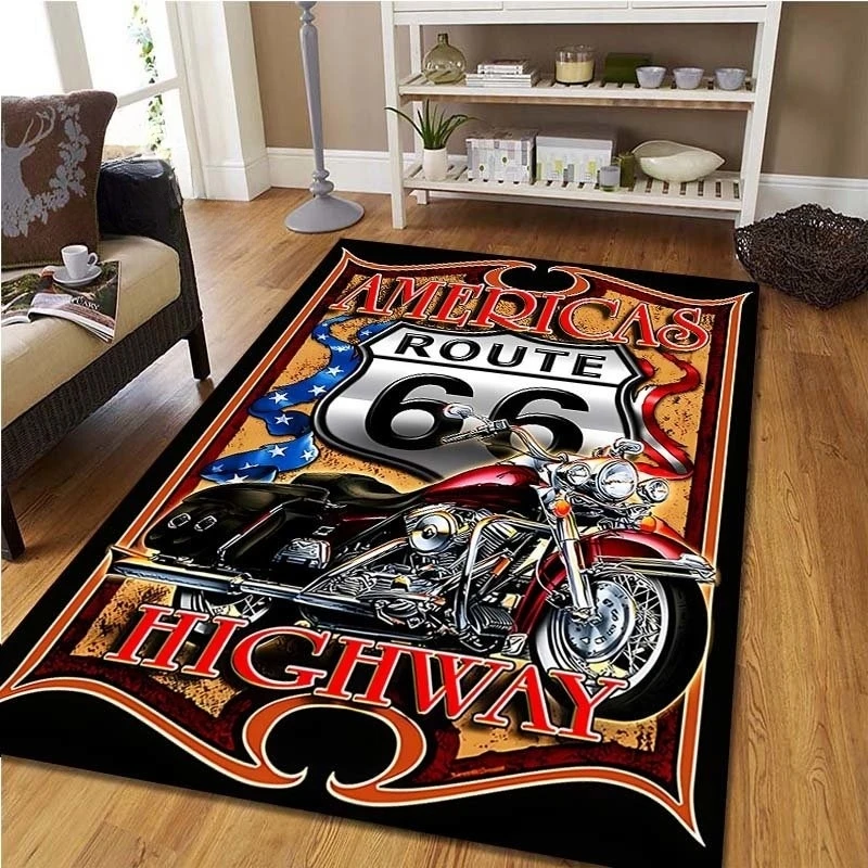 Commercial Kitchen Non Slip Flooring - Route 66 Motorcycle Vintage Carpet for