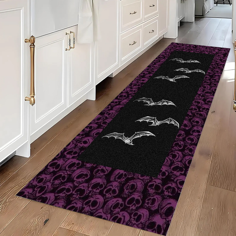 Commercial Kitchen Non Slip Flooring - Gothic Skull & Bat Runner Area