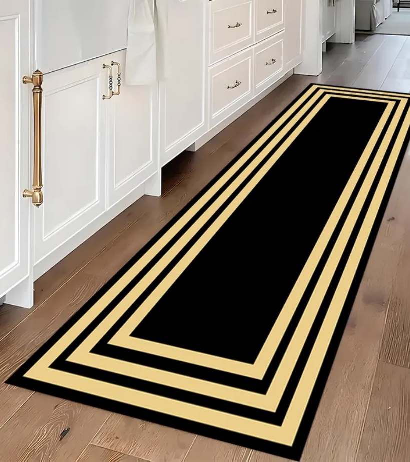 Commercial Kitchen Non Slip Flooring - Luxury Black Gold Greek Key Border
