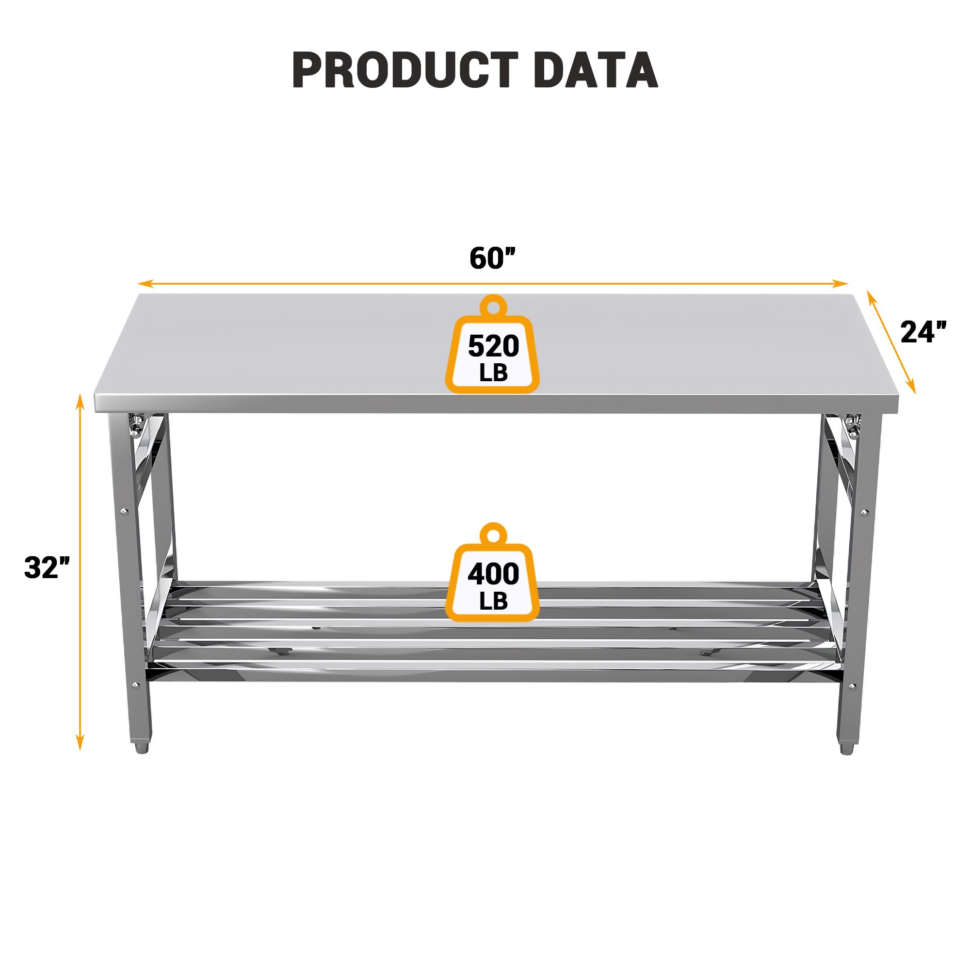 60*24 Inch Stainless Steel Pre - Commercial Kitchen Bench ulasan dan harga